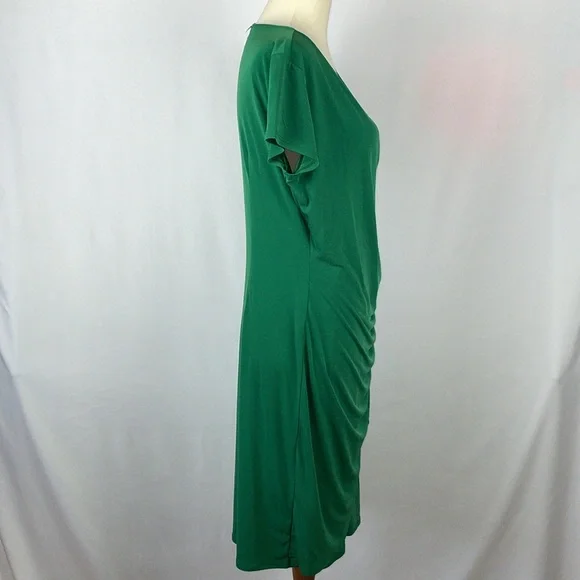 NWT. New York & Company Green Faux Wrap Dress w/Cascading Side - Size Medium - Picture 13 of 17
